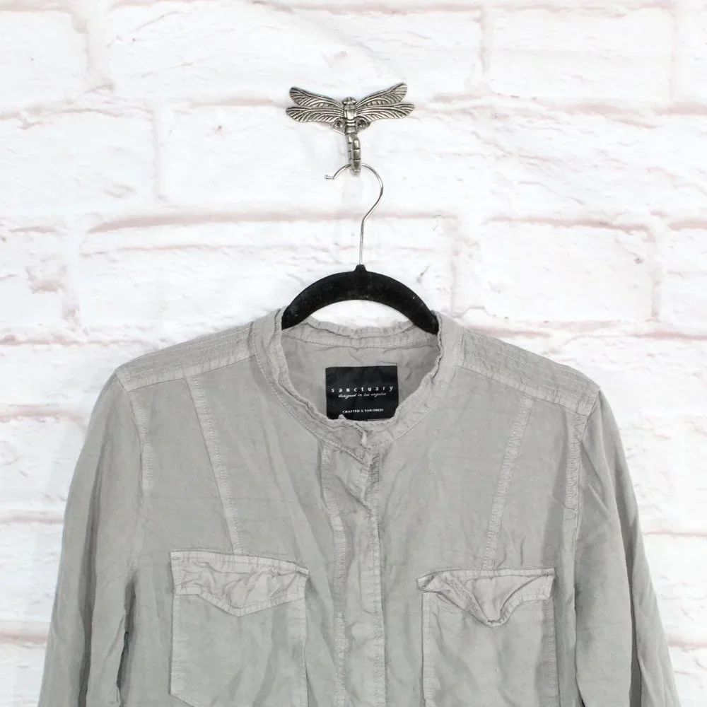 Sanctuary Gray 100% Lyocell Snap Button Front Pockets Jacket Size L - Picture 2 of 9